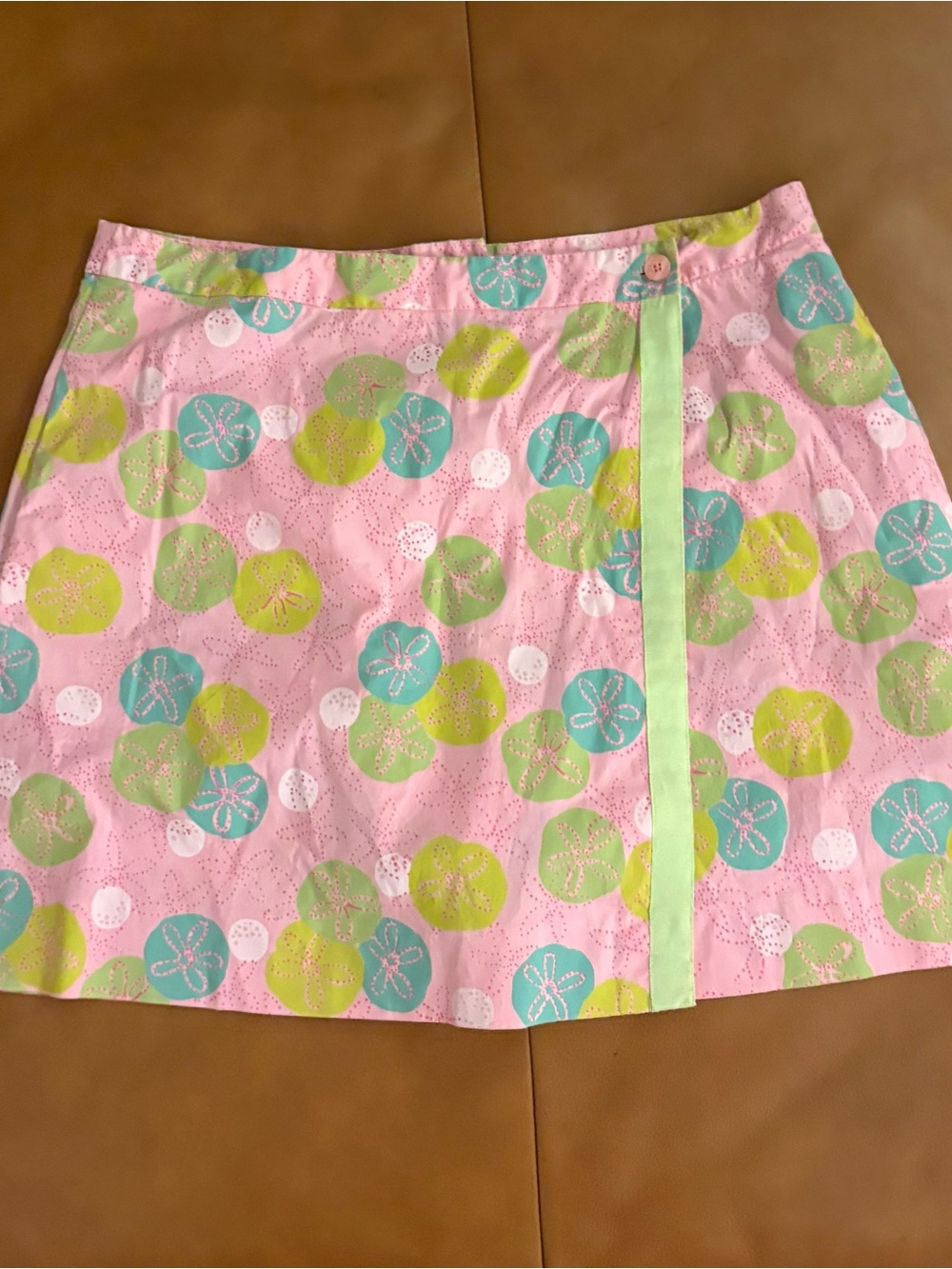 Lilly Pulitzer- Vintage White Label Pink A-Line Skort with Green Trim & pockets